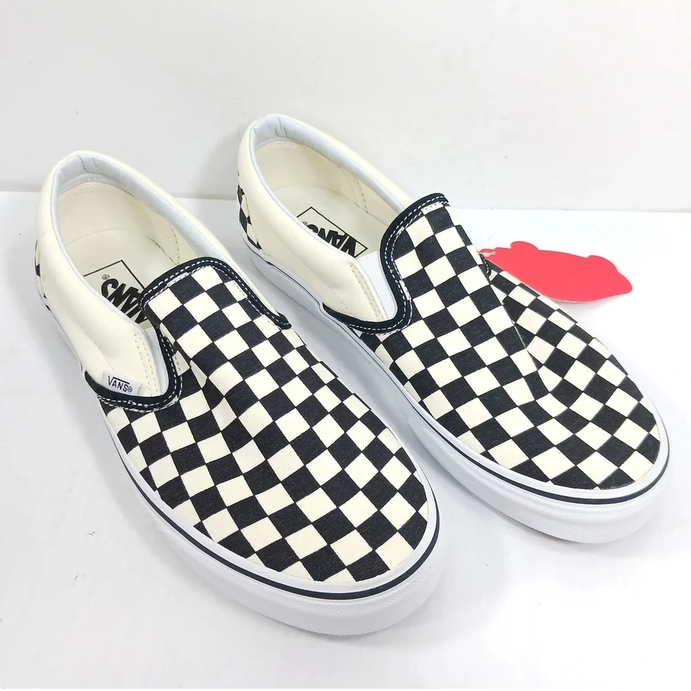 Vans Classic Slip-On Checkerboard Black White Sneakers Mens 9 Womens 10.5